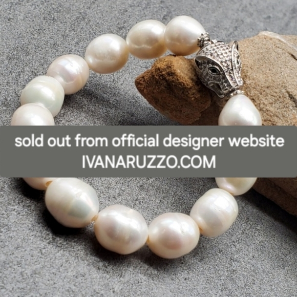 Genuine Freshwater Pearls Bracelet Platinum Pave Diamond Crystals Lion Head